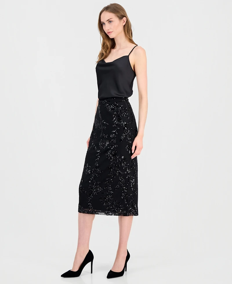 T Tahari Women's Floral Sequin Midi Skirt