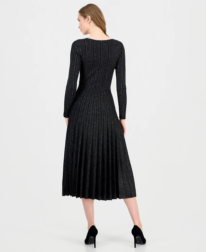 T Tahari Women's Ribbed Metallic Midi Dress