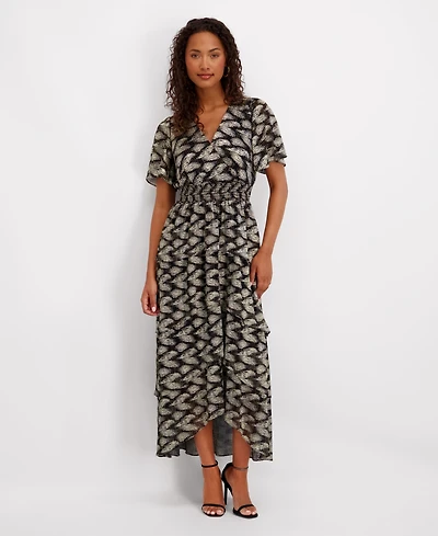 kensie Women's V-Neck Tiered Maxi Dress