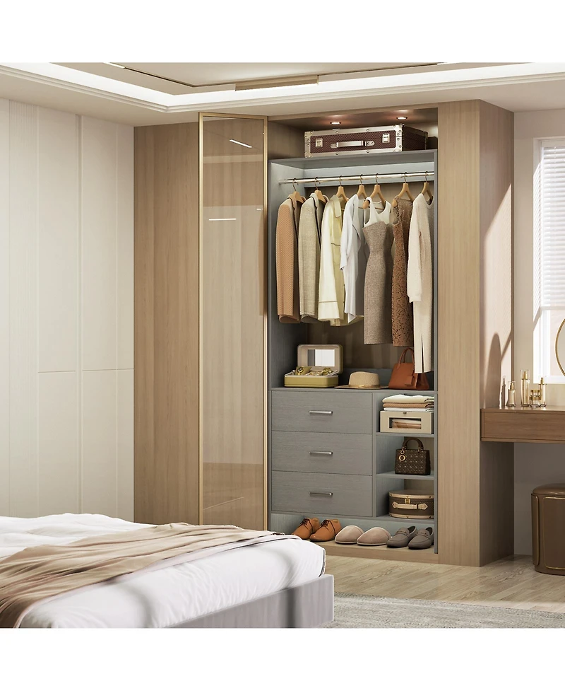 30" Freestanding Closet Organizer with Hanging Rods and Drawers, System Storage Shelves