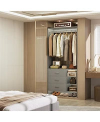 30" Freestanding Closet Organizer with Hanging Rods and Drawers, System Storage Shelves
