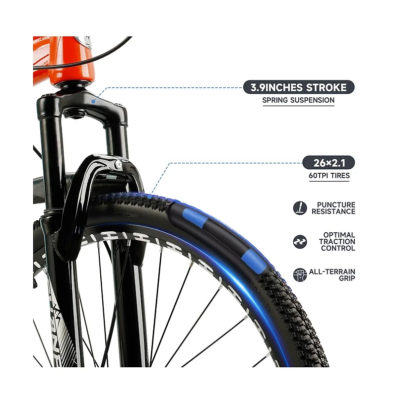 Artudatech Unisex Teenagers / adults Mtb 21 speed 26 inches Mountain Bike Full Suspension