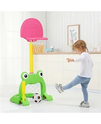 3-in-1 Kids Basketball Hoop Set Adjustable Sports Activity Center w/Balls