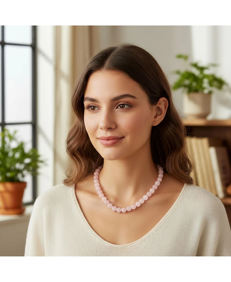Bling Jewelry Plain Simple Classic Pale Pink Natural Rose Quartz Round 10MM Bead Strand Necklace Silver Plated Clasp