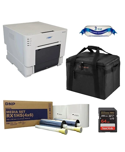 Dnp Dnp Ds-RX1HS Compact Event Photo Booth Portrait Dye-Sublimation Printer Bundle with Dnp Print Media 4x6-inch, 2 Rolls + Slinger Padded Printer