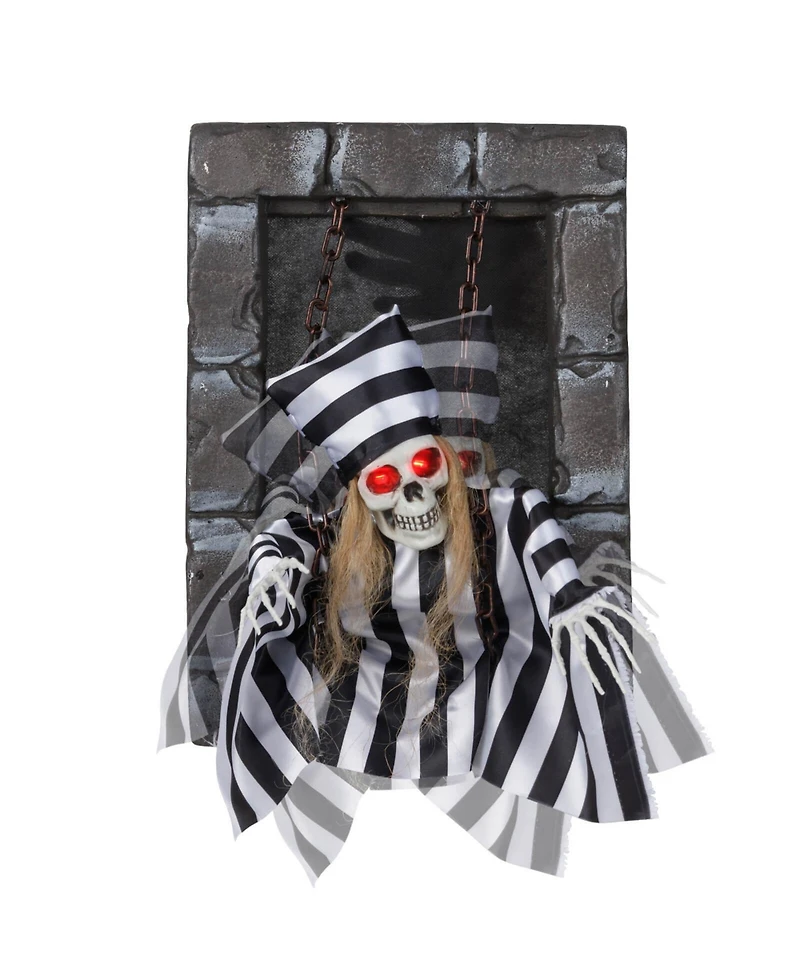Animated Halloween Decoration 18” Hanging Skull Prisoner with Light-up Eyes
