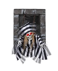 Animated Halloween Decoration 18” Hanging Skull Prisoner with Light-up Eyes