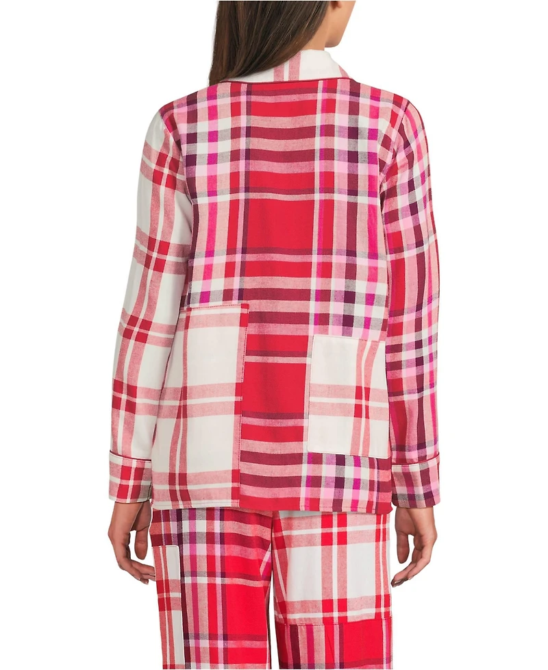 Lands' End Women's Long Sleeve Flannel Patchwork Pajama Top
