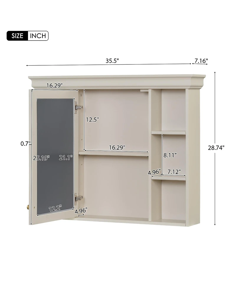 Casainc 36-Inch Bathroom Vanity with Mirror Cabinet, Adjustable Shelves, 4 Drawers & Solid Wood Storage Cabinet