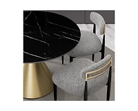 Morden Fort 5 Piece Round 47'' Faux Marble Dining Room Set Black Table with Grey Boucle Armless Chair Kitchen