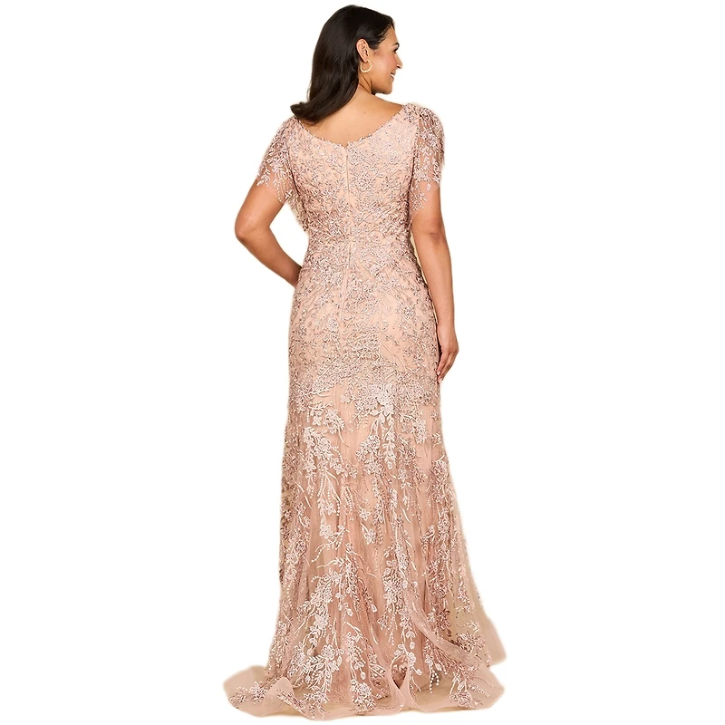 Lara Women's Cap Sleeve Mermaid V-neck Gown