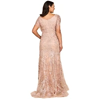 Lara Women's Cap Sleeve Mermaid V-neck Gown