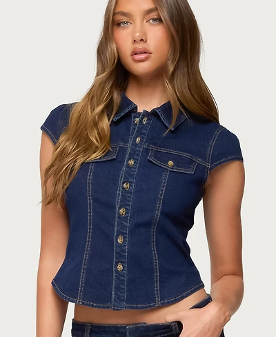 Edikted Women's Contrast Stitch Button Up Denim Shirt