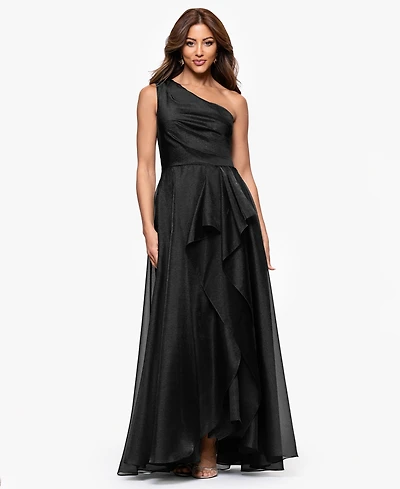 Xscape Women's Metallic Draped One-Shoulder Gown