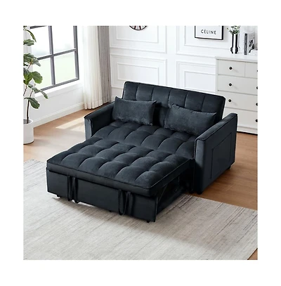 Maison Boucle Pull-Out Velvet Loveseat Sleeper Sofa Bed, 3-in-1 Convertible Futon Couch with Adjustable Back, Storage Pocket & Pillows-Maison Boucle