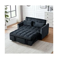 Maison Boucle Pull-Out Velvet Loveseat Sleeper Sofa Bed, 3-in-1 Convertible Futon Couch with Adjustable Back, Storage Pocket & Pillows-Maison Boucle