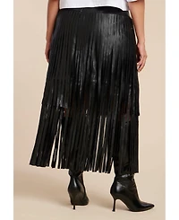 Eloquii Women's Plus Faux Leather Fringe Skirt