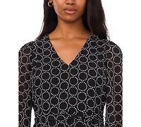 Msk Petite Geometric Print V-Neck Long Sleeves Midi Dress