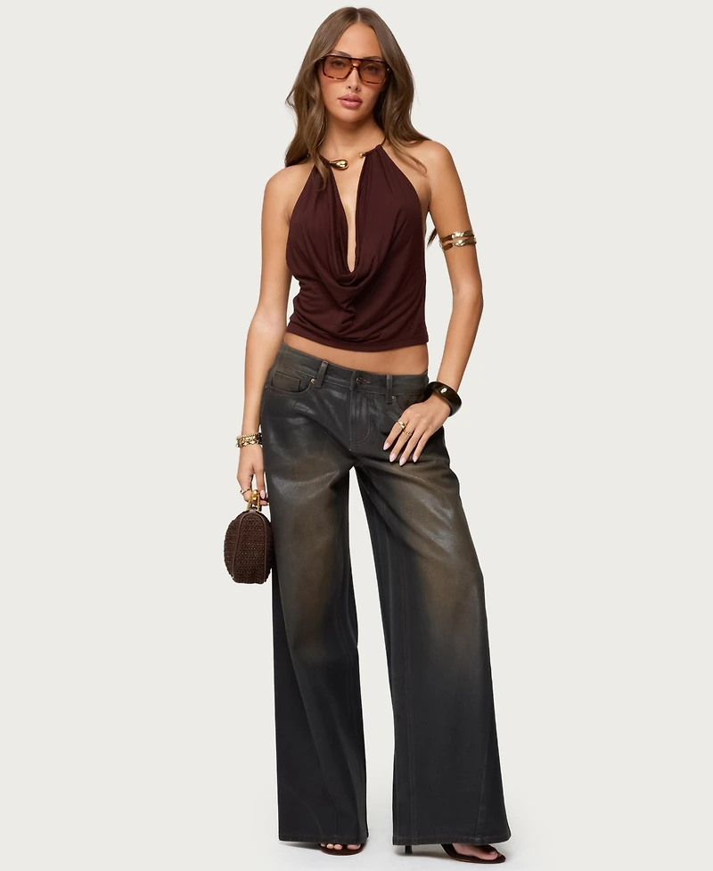 Edikted Womens Oversized Mud Wash Low Rise Jeans