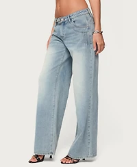 Edikted Women's Celia Grommet Washed Low Rise Jeans