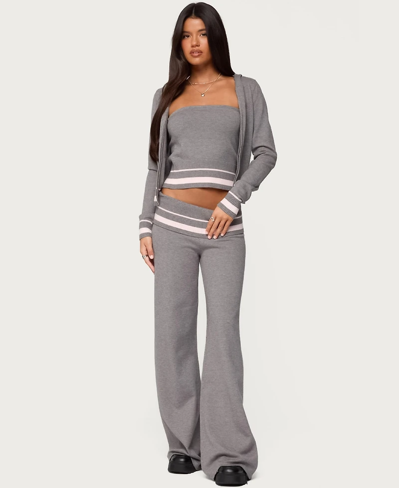 Edikted Women's Kaliya Stripey Fold Over Knit Pants