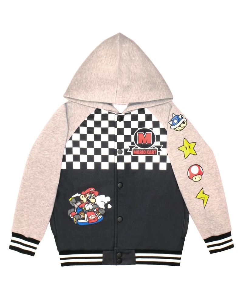 Mario Kart Big Boys Super Hooded Fleece Graphic Print Varsity Jacket