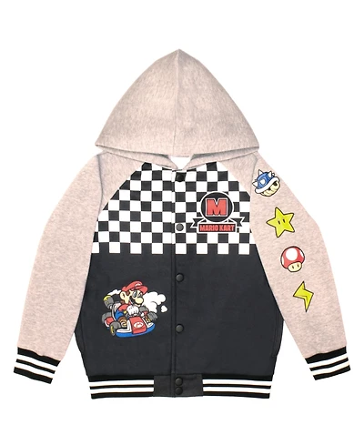 Mario Kart Big Boys Super Hooded Fleece Graphic Print Varsity Jacket