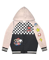 Mario Kart Big Boys Super Hooded Fleece Graphic Print Varsity Jacket
