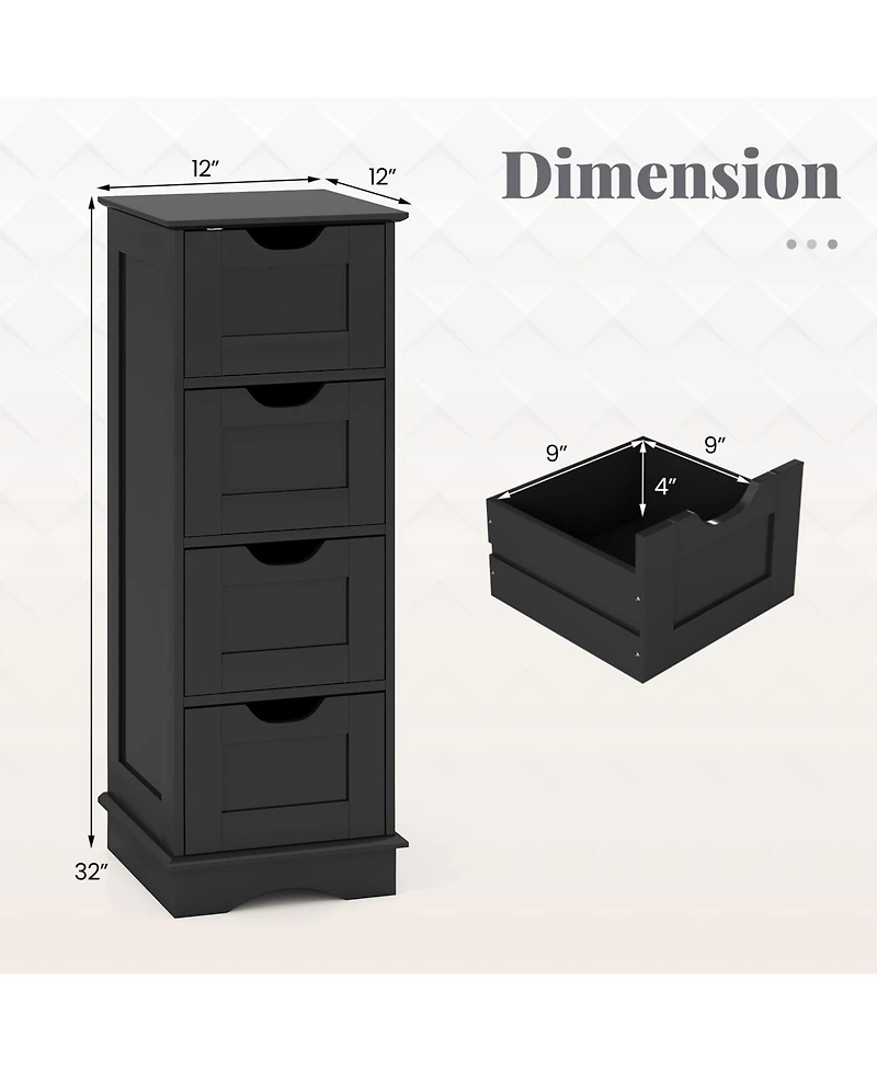 Gymax 4-Drawer Bathroom Cabinet w/Cut-out Handles Anti-toppling Device Narrow Entryway