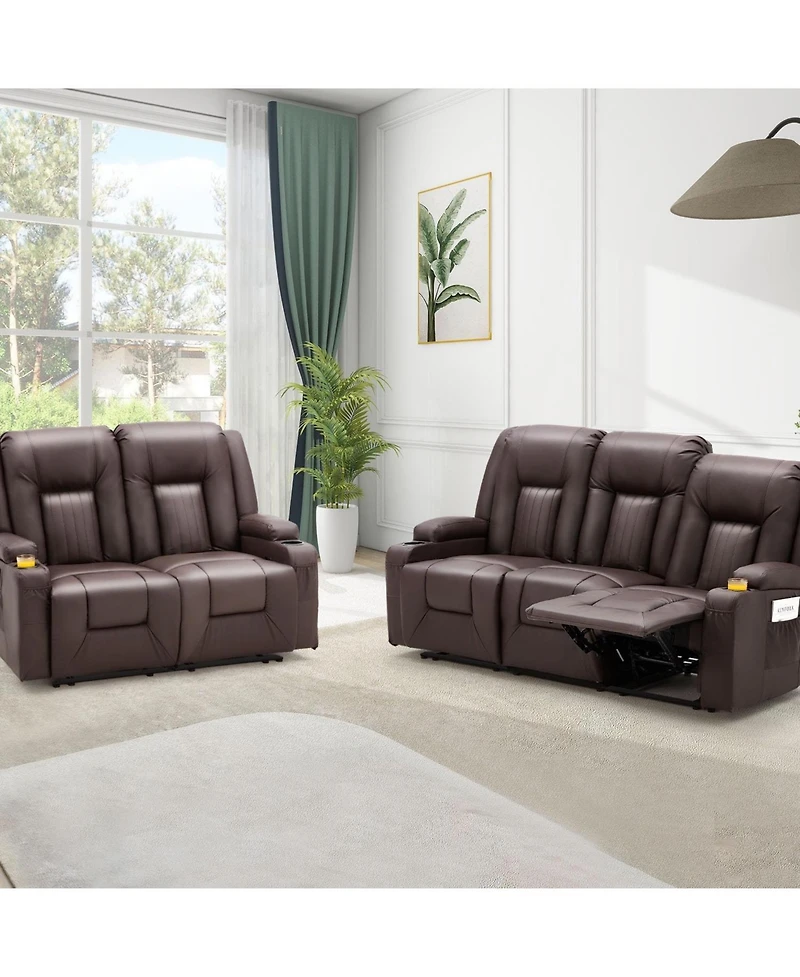 Aecojoy 3 Seater Reclining Sofa with 2 Cup Holders&Side Pockets