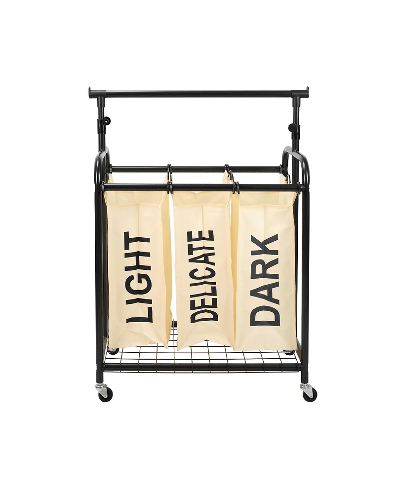 Oceanstar 3-Bag Rolling Laundry Sorter with Adjustable Hanging Bar