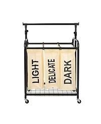 Oceanstar 3-Bag Rolling Laundry Sorter with Adjustable Hanging Bar