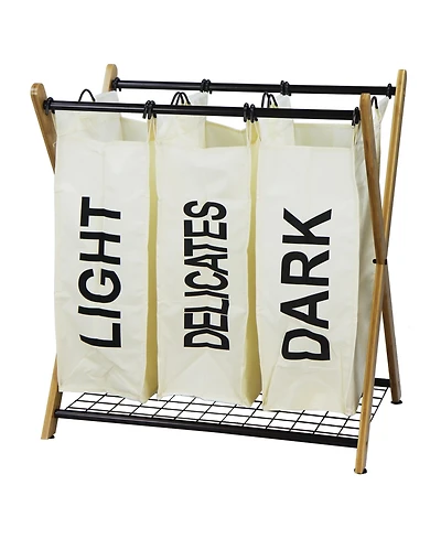 Oceanstar X-Frame Bamboo 3-Bag Laundry Sorter, White