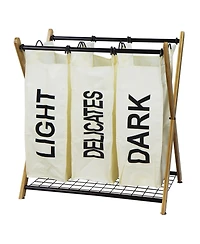 Oceanstar X-Frame Bamboo 3-Bag Laundry Sorter, White