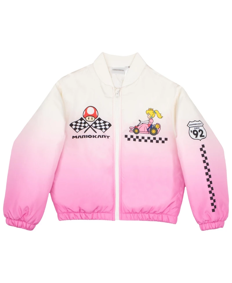 Mario Kart Girls Super Princess Peach Casual Zip-Up Graphic Print Bomber Varsity Jacket