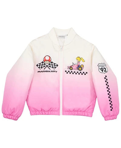 Mario Kart Girls Super Princess Peach Casual Zip-Up Graphic Print Bomber Varsity Jacket