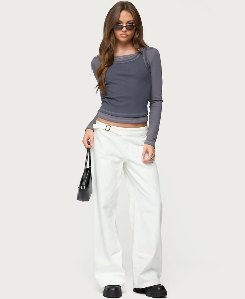 Edikted Womens Zane Contrast Layered Long Sleeve Top
