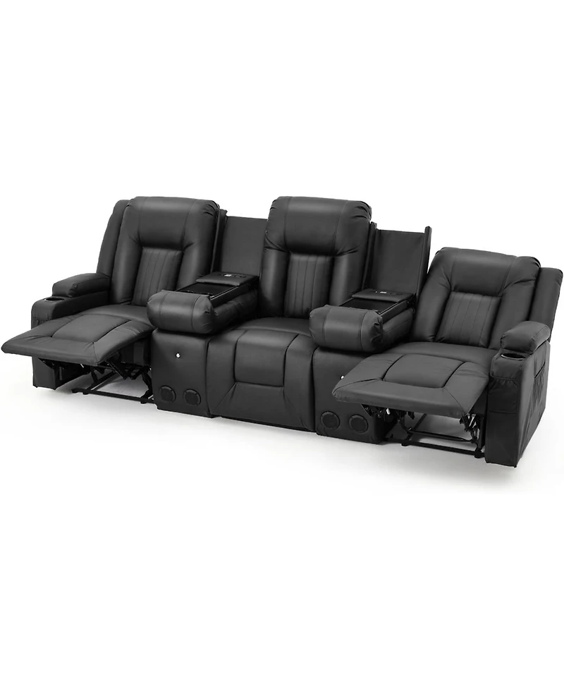 Aecojoy 3 Seater Recliner Sofa with 2 Console&Bluetooth Speakers