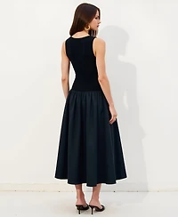 Modenaire Women's Sleeveless Mixed-Media Midi Dress
