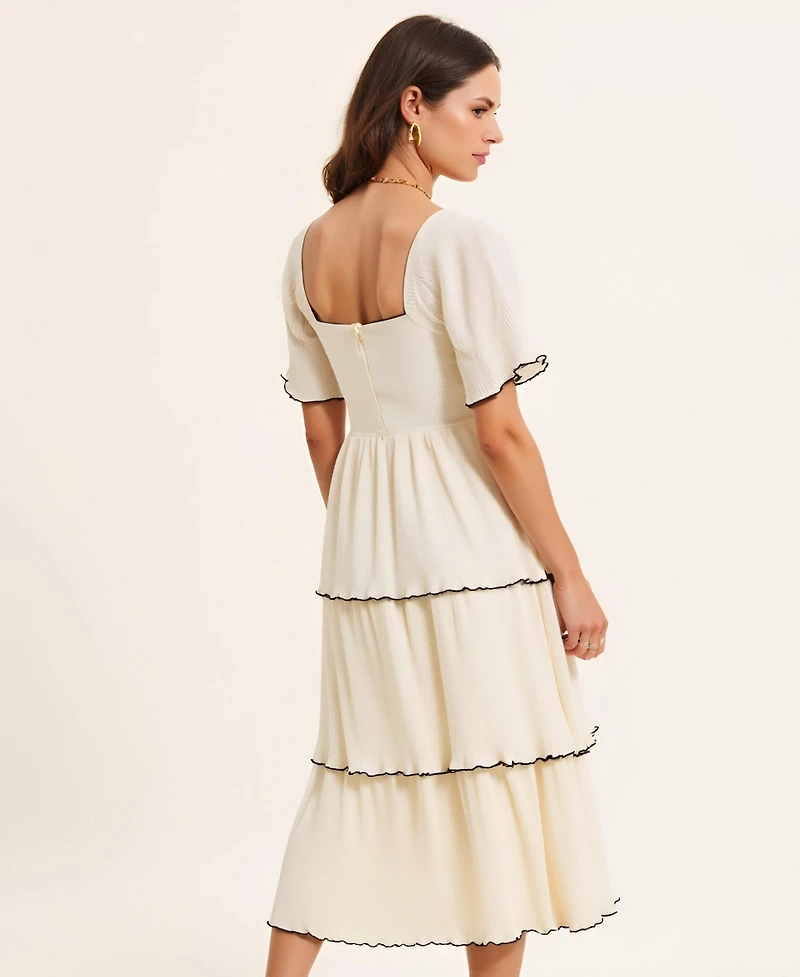 Modenaire Women's Tiered Flutter-Sleeve Midi Dress