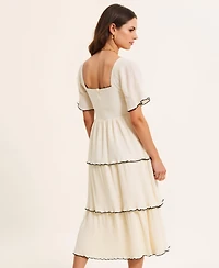 Modenaire Women's Tiered Flutter-Sleeve Midi Dress