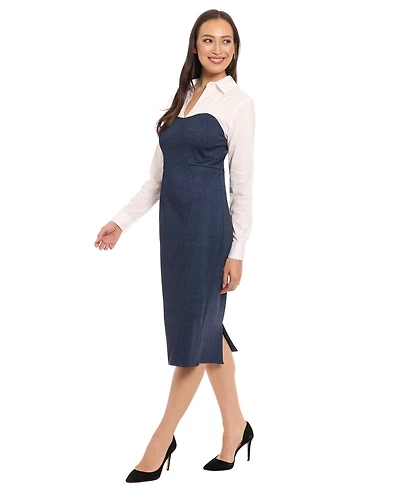 London Times Women's Collared Denim Dress