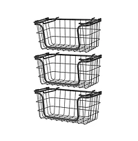 Oceanstar Stackable Metal Wire Storage Basket Set for Pantry, Countertop, Kitchen or Bathroom, Black, Set of 3