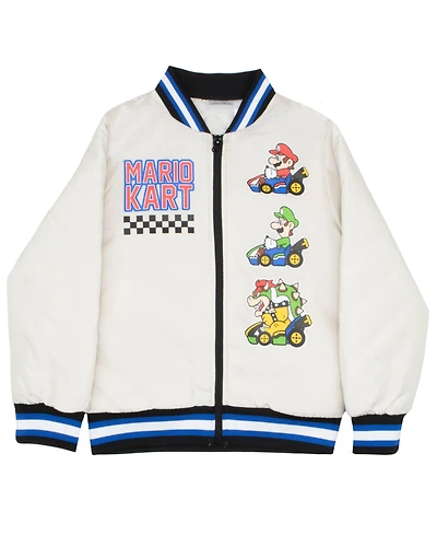 Mario Kart Boys Super Zip-Up Graphic Print Varsity Bomber Jacket