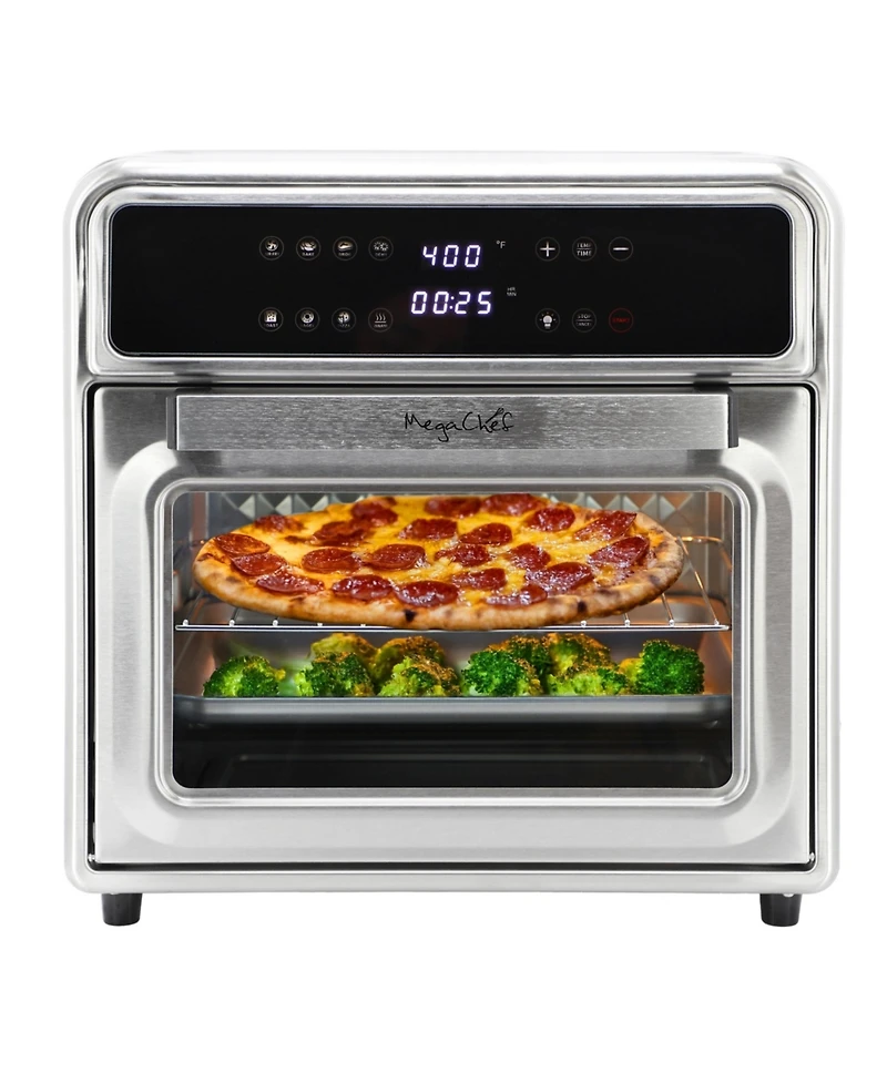 MegaChef 21.13 Quart Stainless Steel Digital Electric Multi-Function Air Fryer and Counter Top Oven in Silver