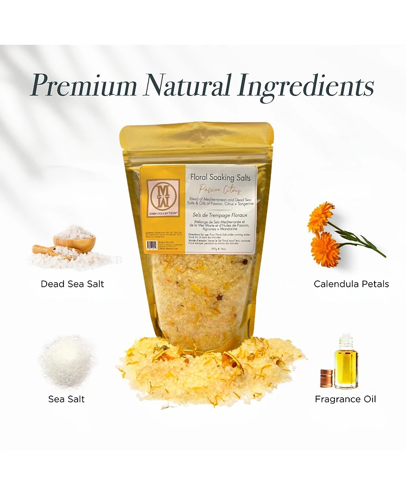 Omm Collection Floral Soaking Bath Salts Passion Citrus Bag 14oz