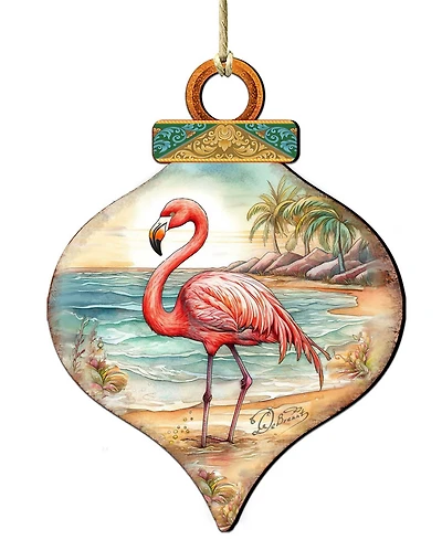 Designocracy Flamingo Charm Christmas Wood Ornament