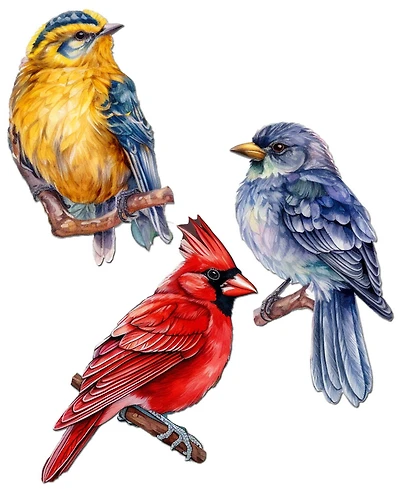 Designocracy Winter Birds Wood Clip-on Ornaments, Set 3