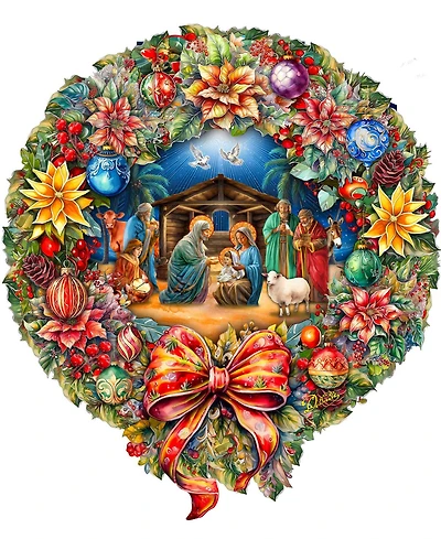 Designocracy Nativity Wreath Holiday Door Decor