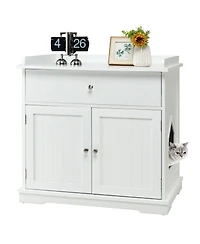 Gymax Wooden Cat Litter Box Enclosure w/ Drawer Side Table Furniture